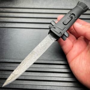 9 Zoll Automesser Italienisches Stiletto-Stil OTF-Messer Damascus Etch – Bild 11