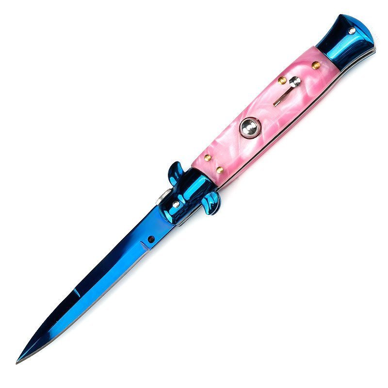 O1CN012ya5oN1t2bdr9Z43g_3914495844-0-cib.jpg 8,75 AKC Stiletto Springmesser mit rosa Griff – Bild 1