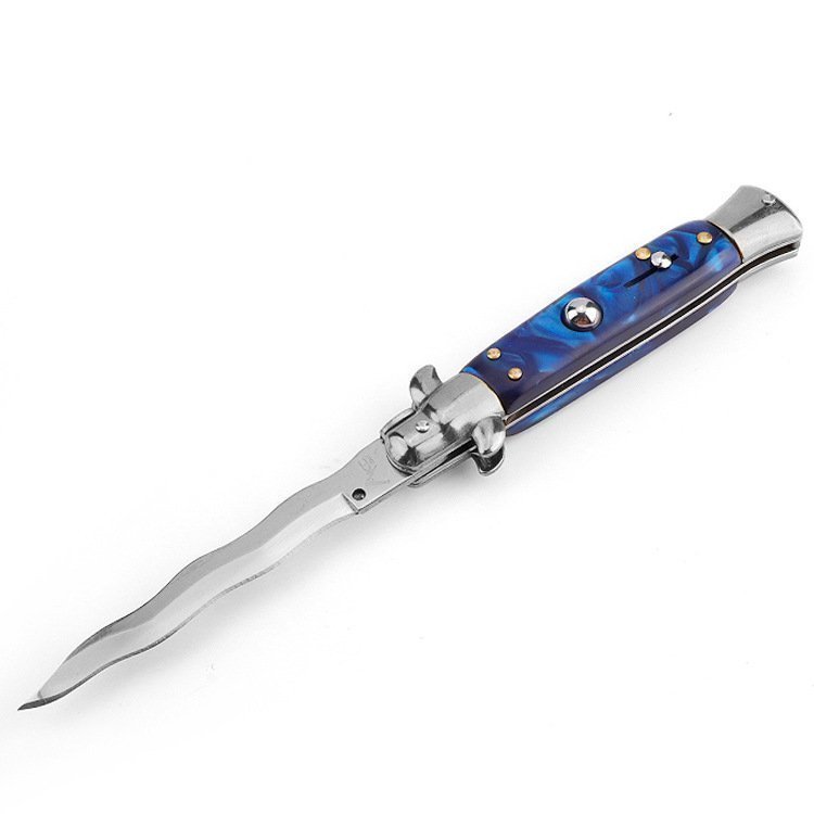 41.jpg 8,75 Zoll italienisches Stiletto Switch Kris Blade Fickmesser Blau