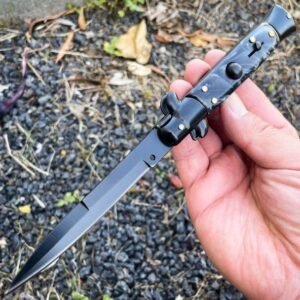 8,75 Zoll schwarzes italienisches Stiletto-Taschenmesser mit Schalter, schwarze Perle