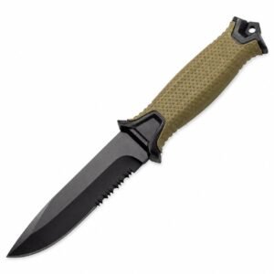 Outdoor-Messer mit feststehender Klinge und Teilverzahnung – Grün