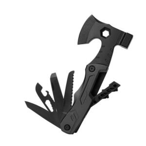 Multifunktionale Survival-Axt-Zange, Klappmesser, Zange, Hammer mit Feuerstein, Mehrzweckwerkzeug, tragbare lebensrettende Axt – SCHWARZ
