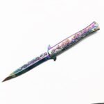 Stiletto-Messer mit Titan-Rose-Gravur – Farbfinish-Design